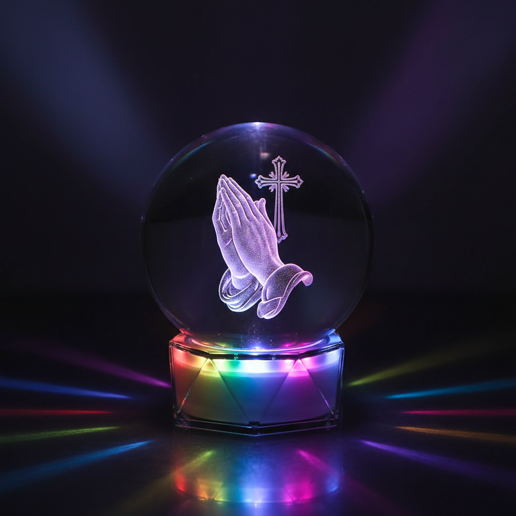 Divine Light 3D Crystal Prayer Globe with multi-color LED glow