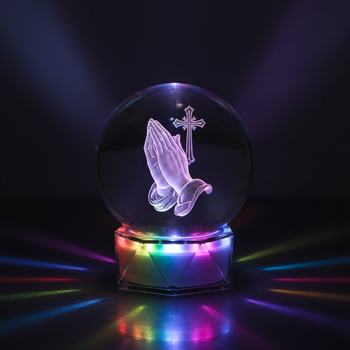 Divine Light 3D Crystal Prayer Globe with multi-color LED glow