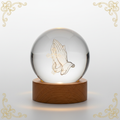 Divine Light 3D Crystal Prayer Globe on warm white LED wooden base